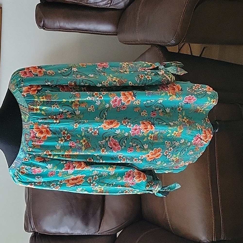 FINAL PRICE Teal Tropical Print Blouse - Picture 8 of 11
